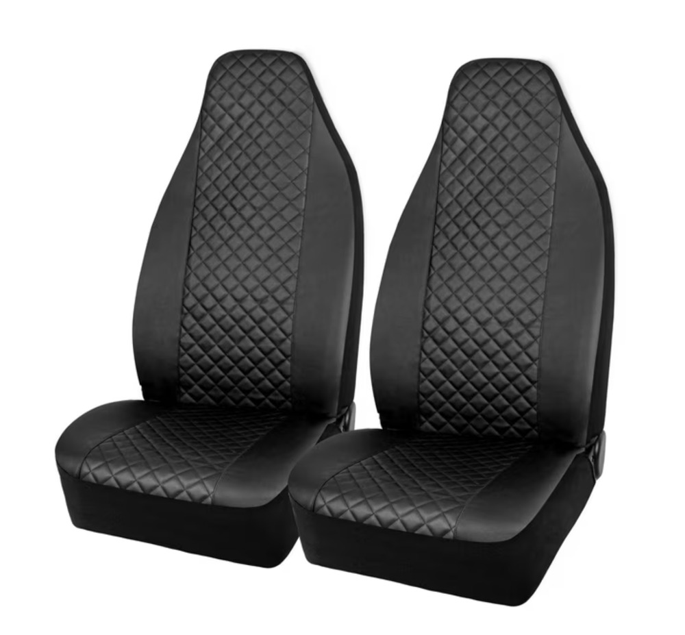 2PC Black Front Car Seat Covers PU Leather Quilted Airbag Compat Universal Fit